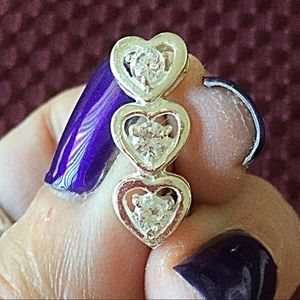 Sterling Hearts Belly Ring w/CZs